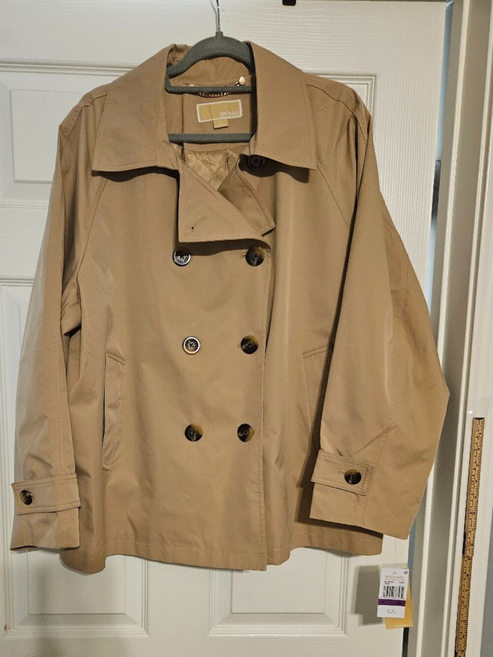 Michael Kors Short Double Breasted Trench with Pockets Khaki Size XXL